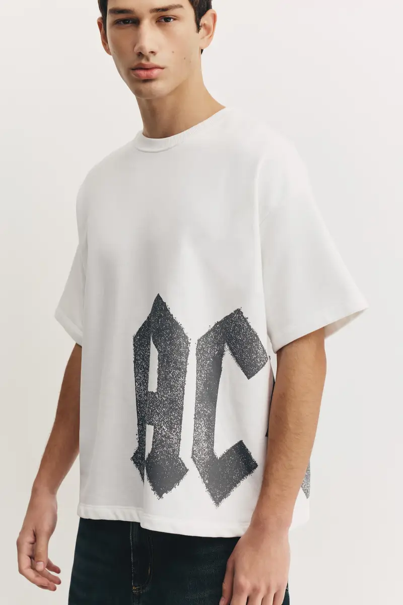 Felpa A Maniche Corte Ac/Dc Bianco rotto miniatura 3