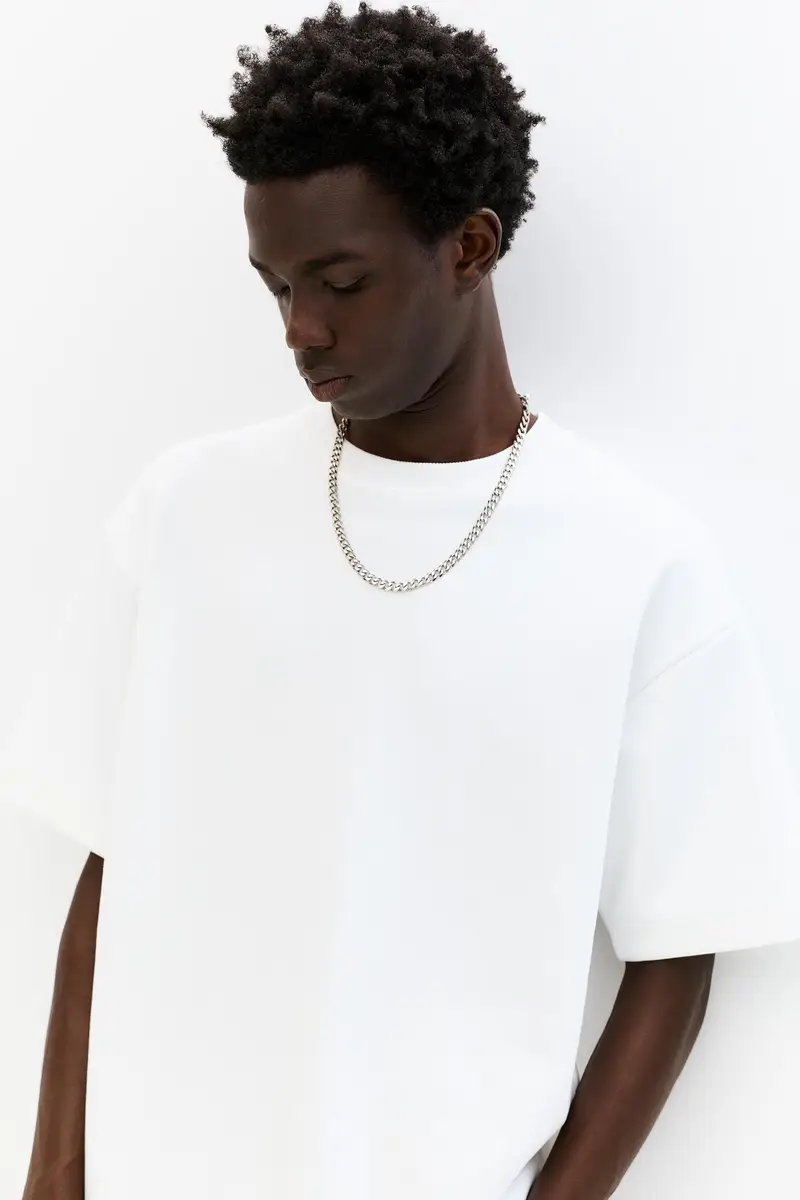 Felpa A Maniche Corte Basica Bianco rotto miniatura 3