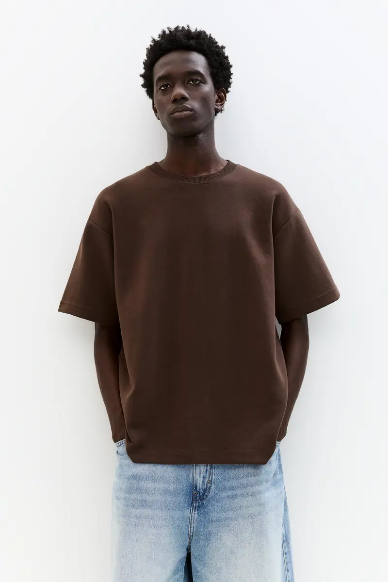 Felpa A Maniche Corte Basica Marrone chiaro