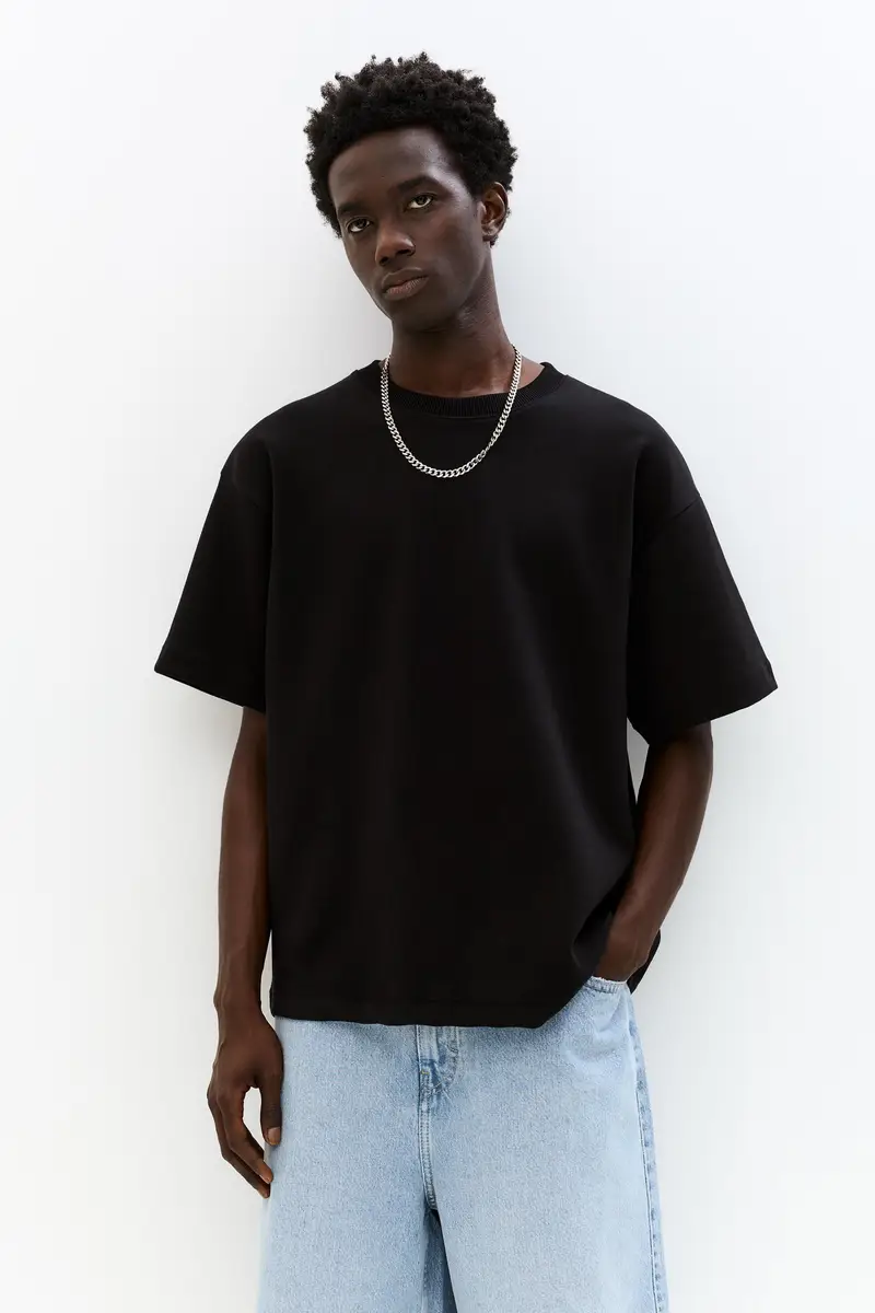 Felpa A Maniche Corte Basica Nero