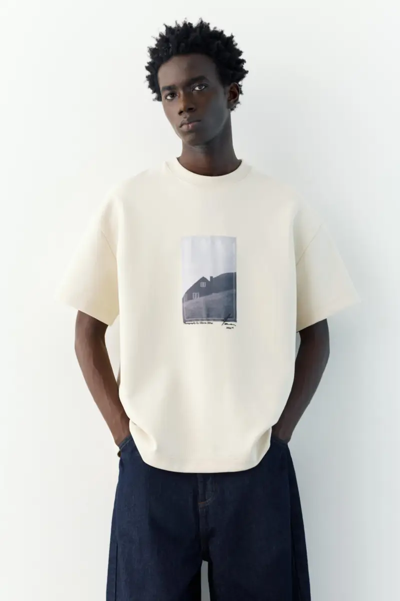 Felpa A Maniche Corte Con Grafica Sabbia miniatura 3