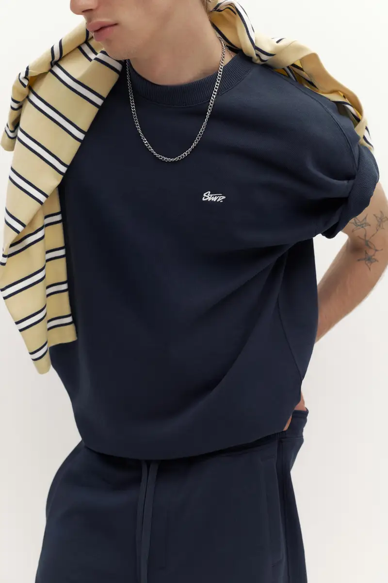 Felpa A Maniche Corte Con Logo Azzurro