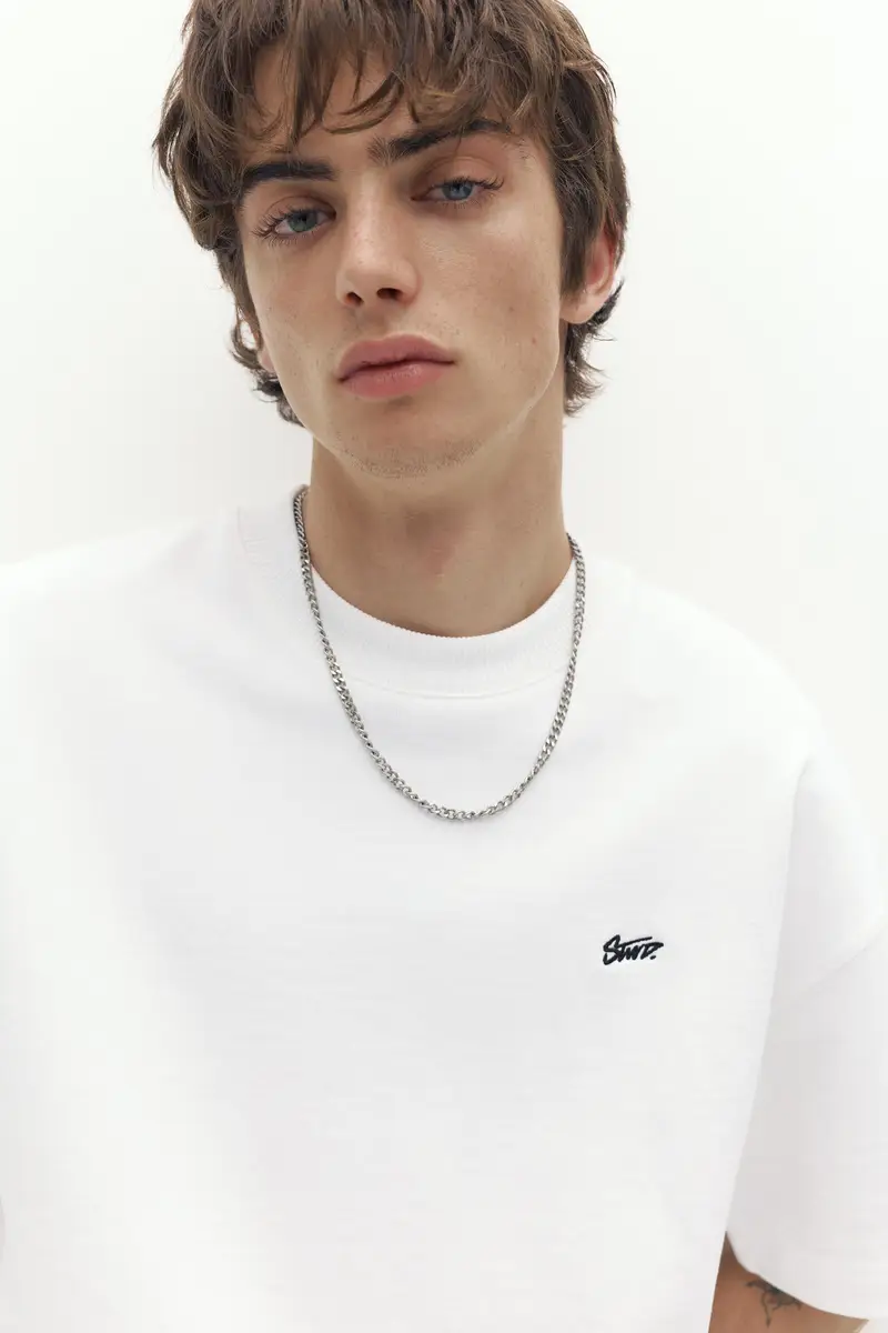 Felpa A Maniche Corte Con Logo Bianco miniatura 3