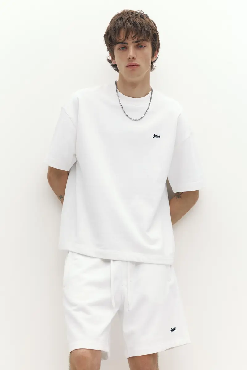 Felpa A Maniche Corte Con Logo Bianco