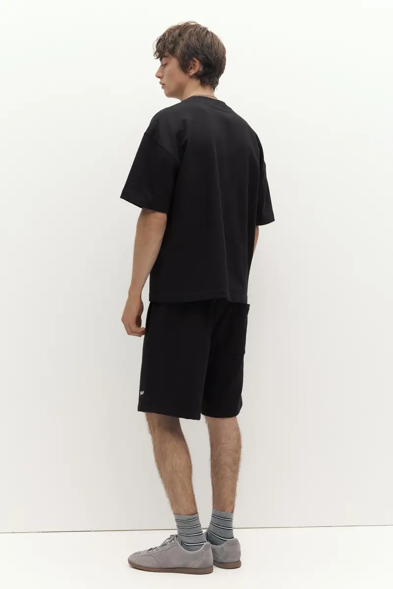 Felpa A Maniche Corte Con Logo Nero miniatura 3