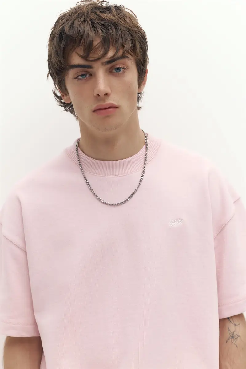 Felpa A Maniche Corte Con Logo Rosa miniatura 3