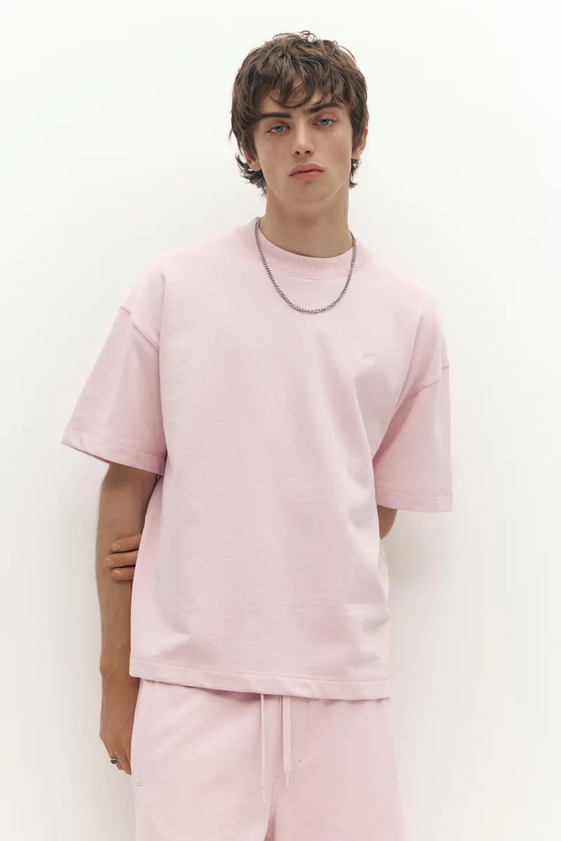 Felpa A Maniche Corte Con Logo Rosa