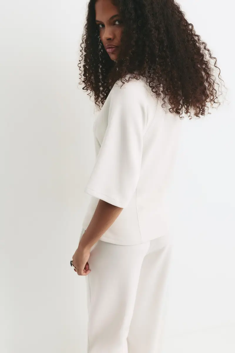 Felpa A Maniche Corte Con Modal Beige miniatura 2