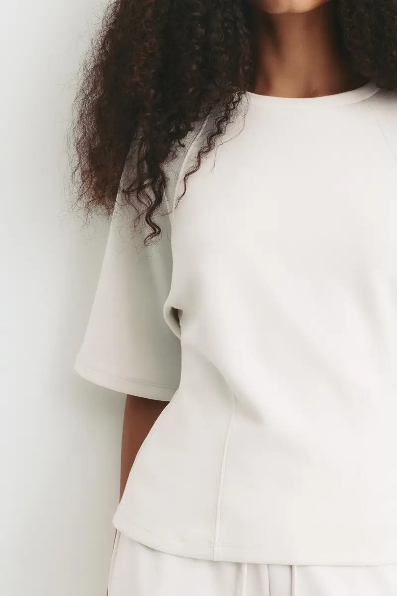 Felpa A Maniche Corte Con Modal Beige miniatura 3