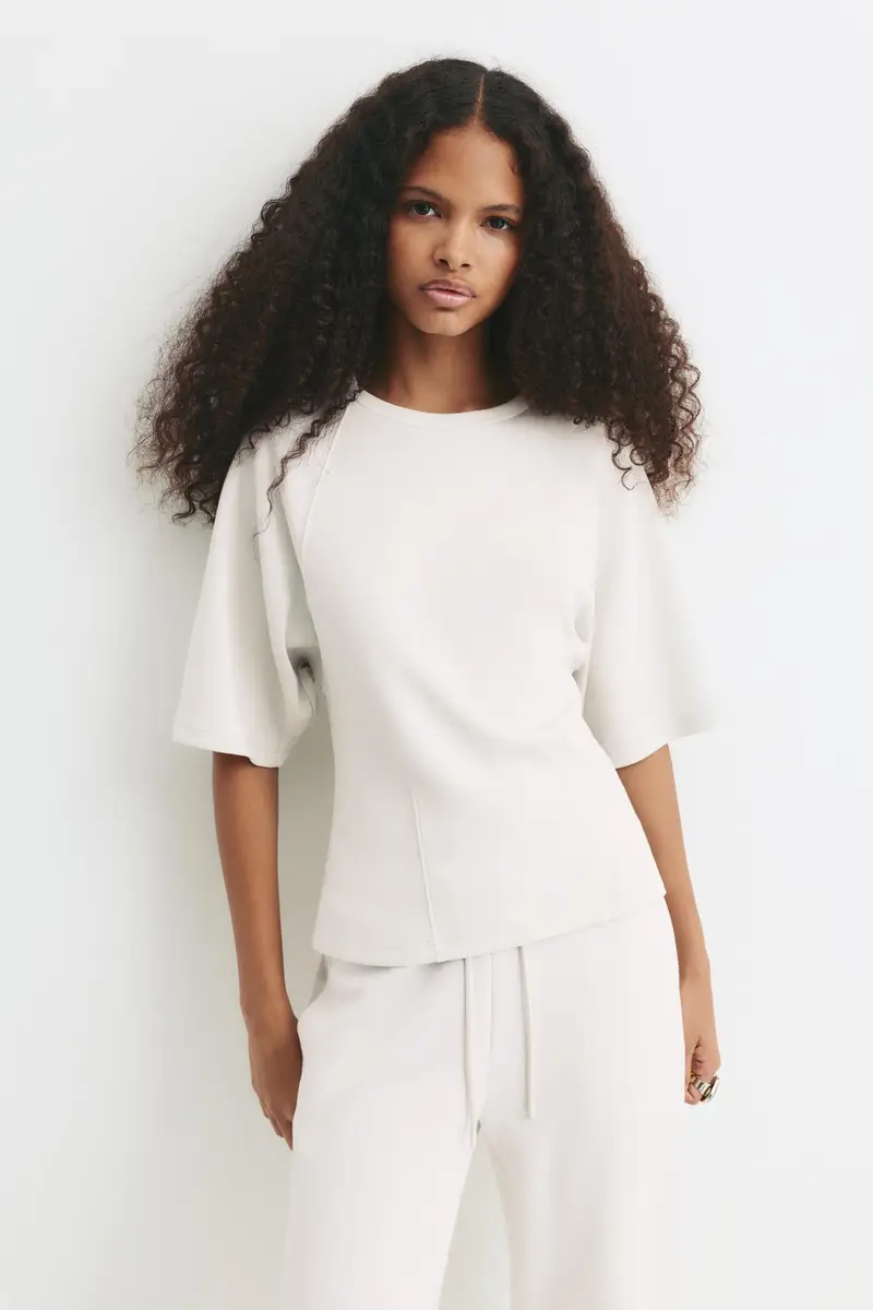 Felpa A Maniche Corte Con Modal Beige