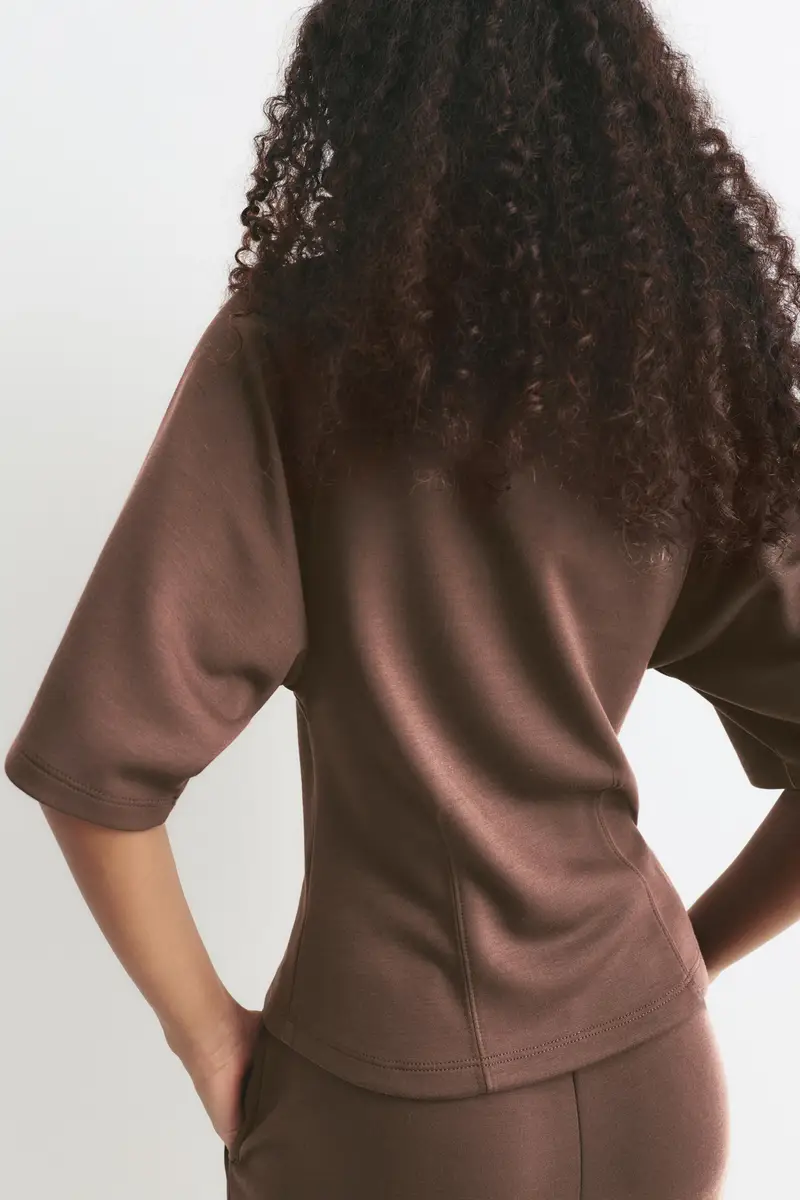 Felpa A Maniche Corte Con Modal Marrone miniatura 2