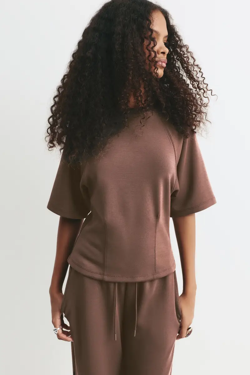 Felpa A Maniche Corte Con Modal Marrone