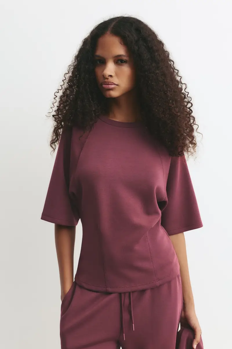 Felpa A Maniche Corte Con Modal Melenzana