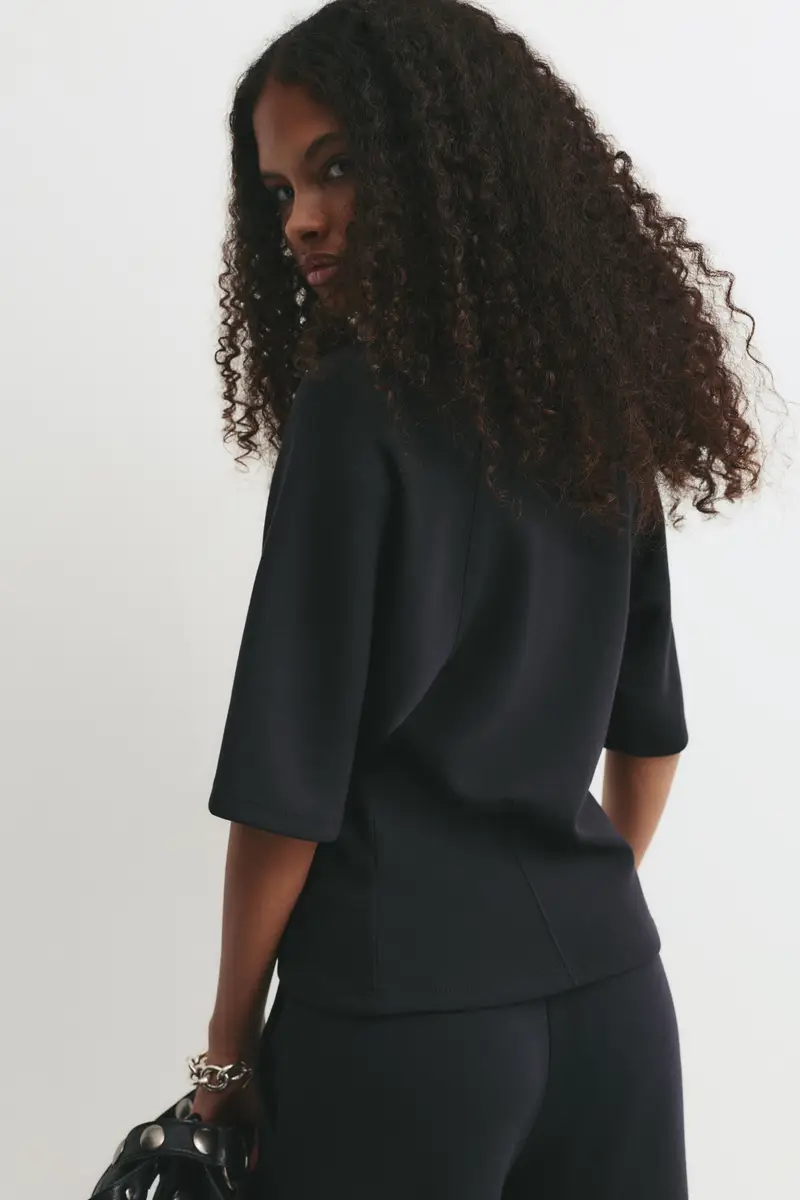 Felpa A Maniche Corte Con Modal Nero miniatura 2