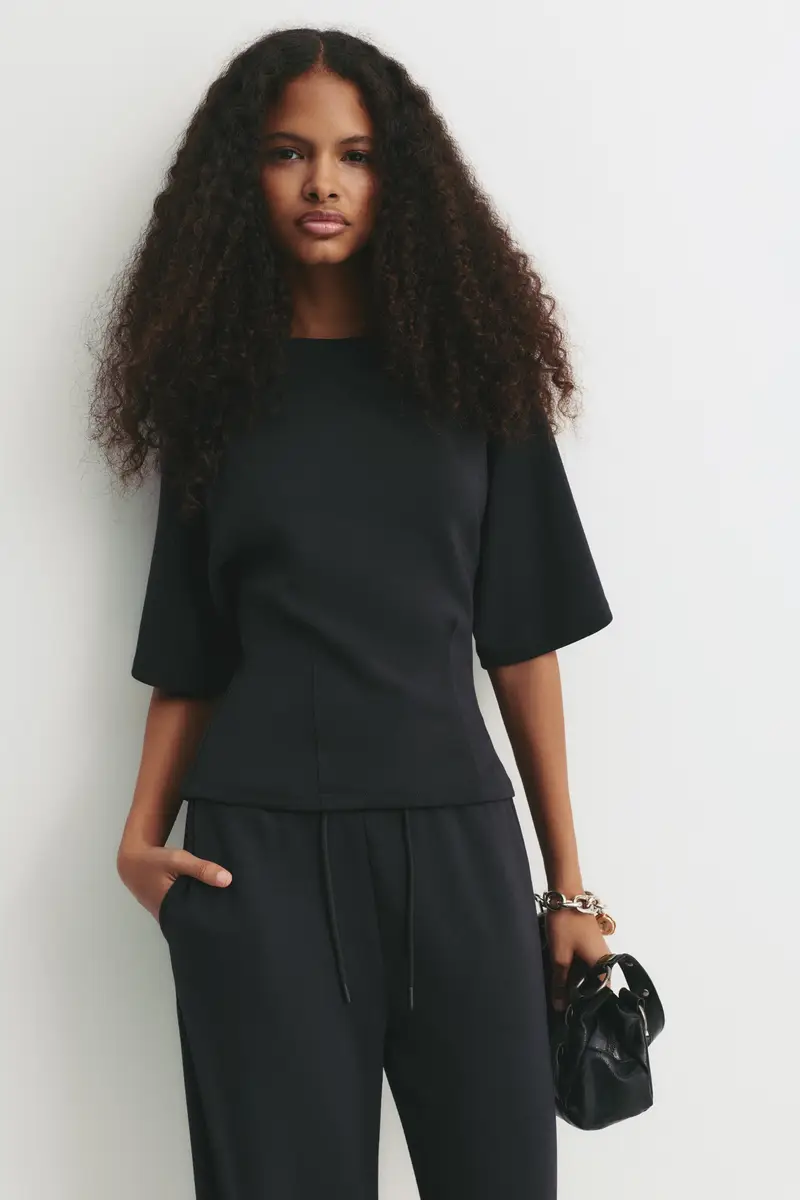 Felpa A Maniche Corte Con Modal Nero