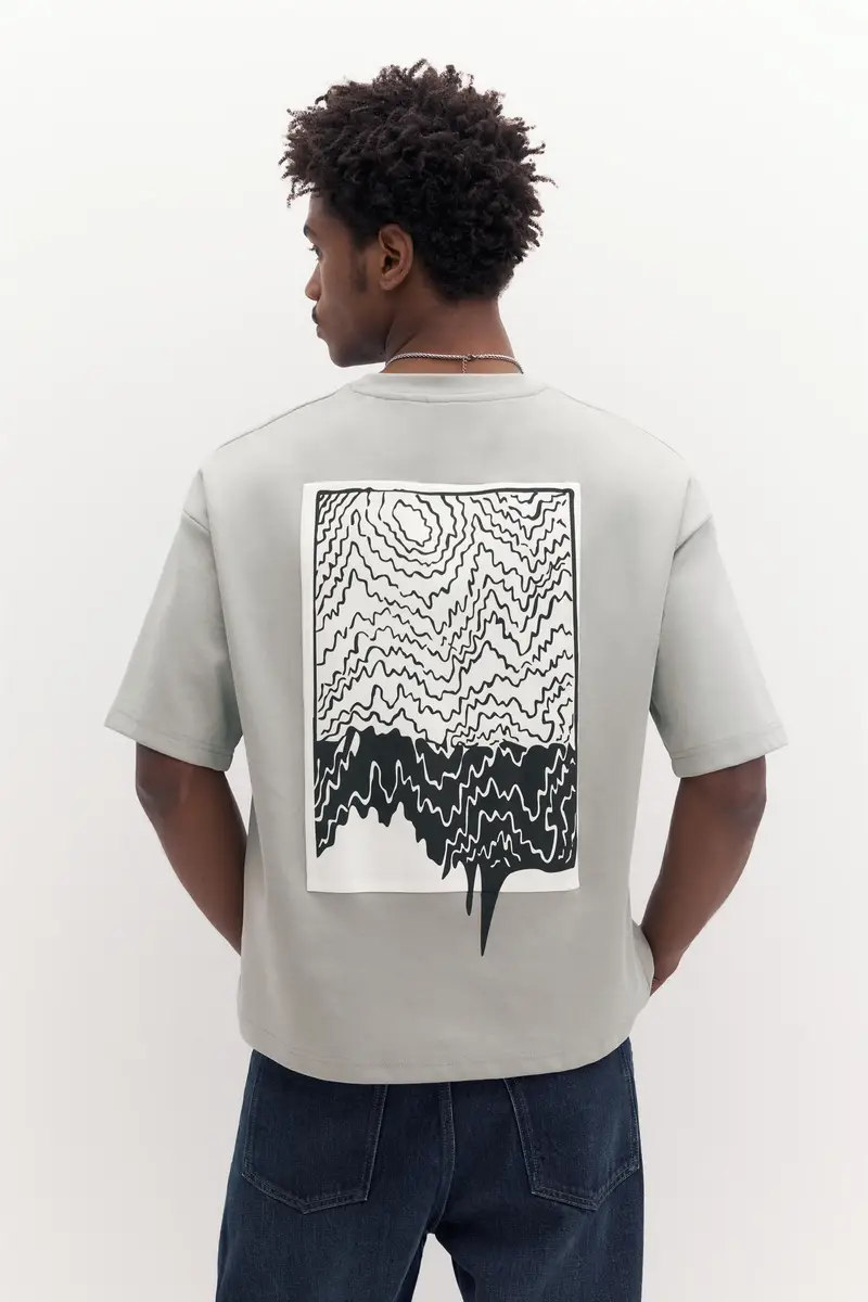 Felpa A Maniche Corte Con Scritta Grigio