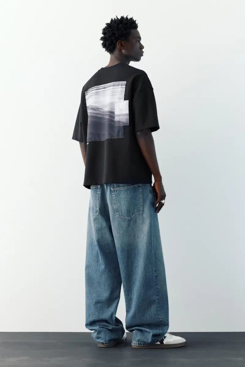 Felpa A Maniche Corte Con Stampa Fotografica Nero miniatura 2