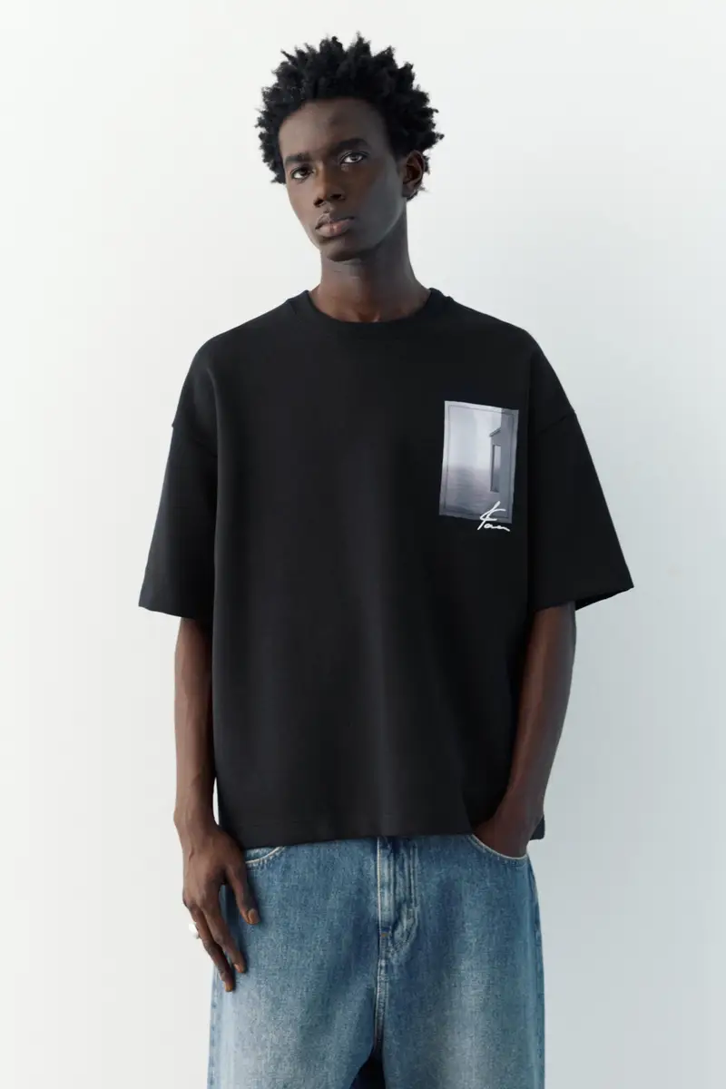 Felpa A Maniche Corte Con Stampa Fotografica Nero miniatura 3