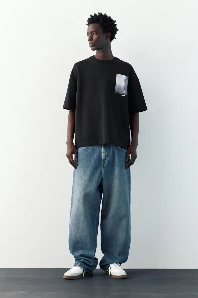 Felpa A Maniche Corte Con Stampa Fotografica Nero