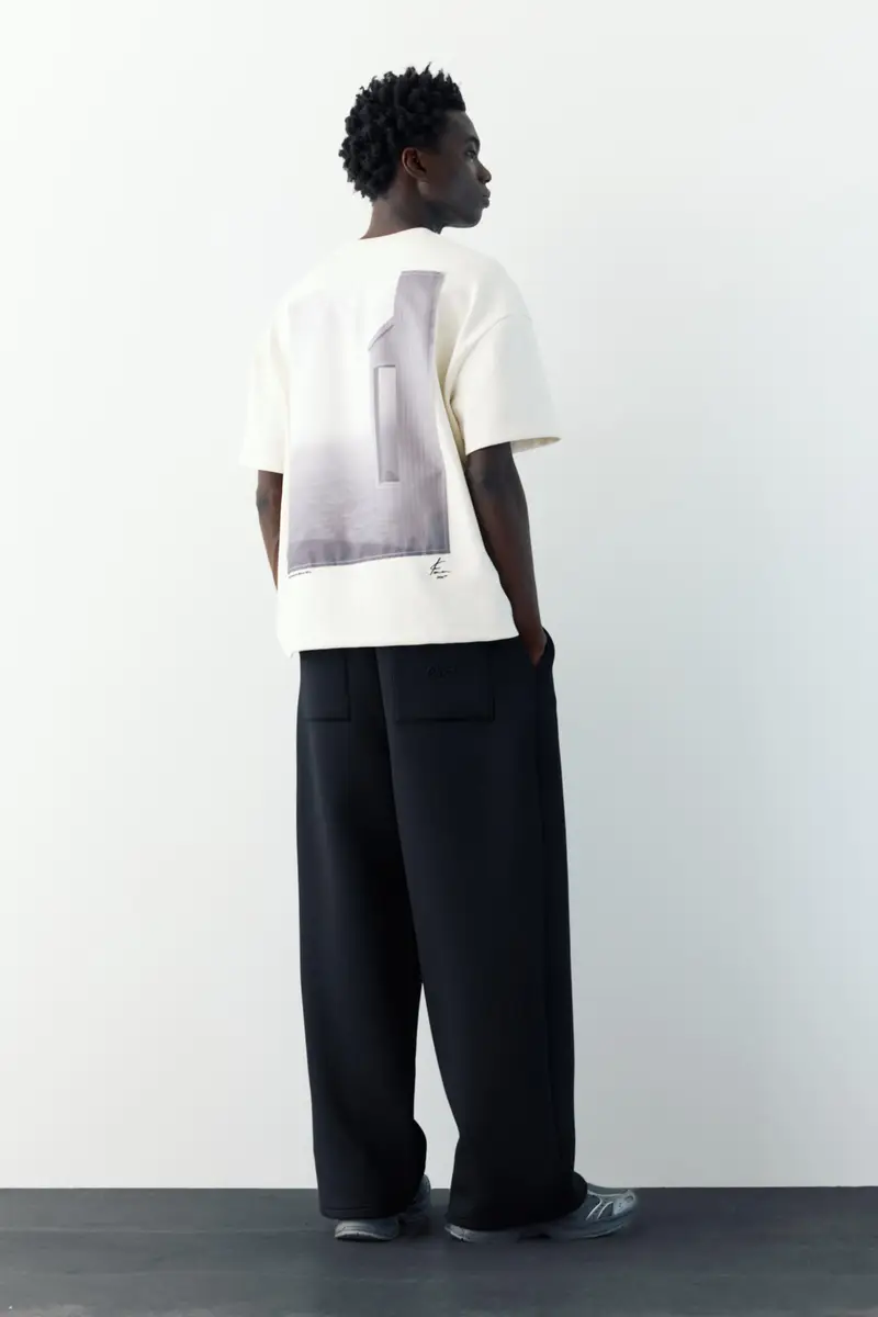 Felpa A Maniche Corte Con Testo Bianco miniatura 2