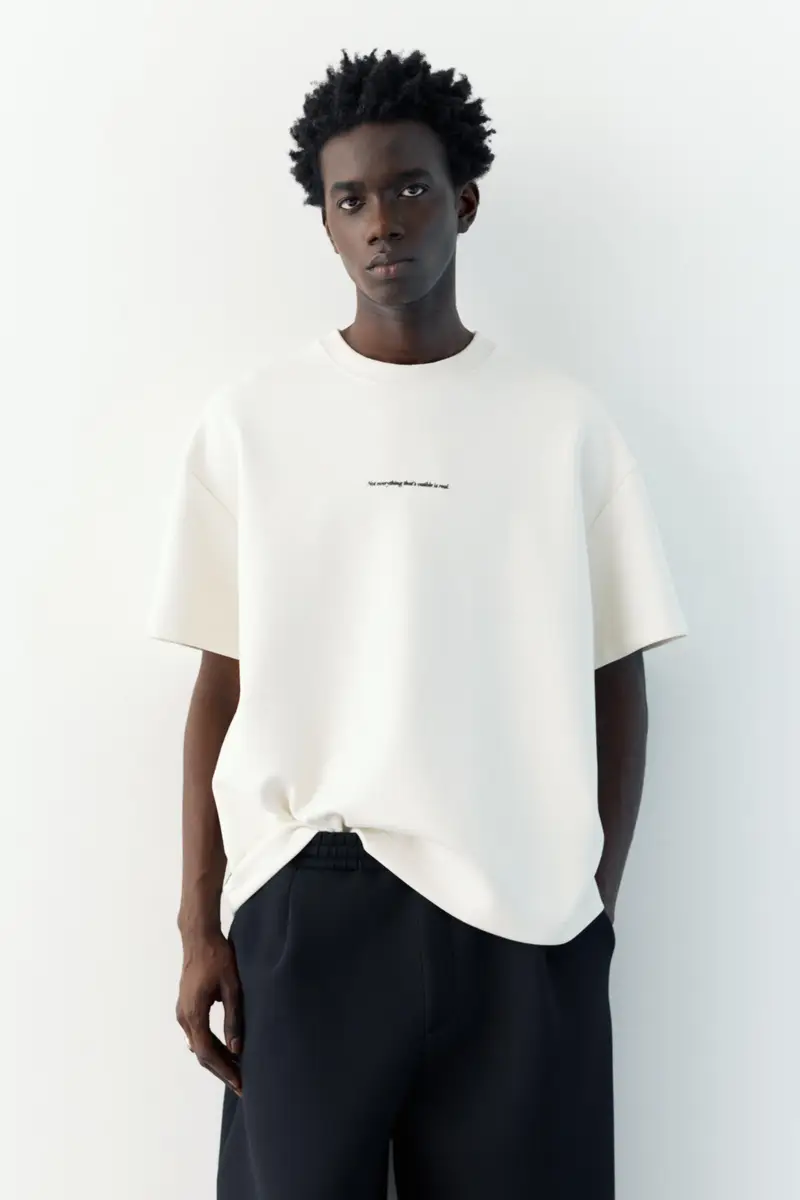 Felpa A Maniche Corte Con Testo Bianco miniatura 3