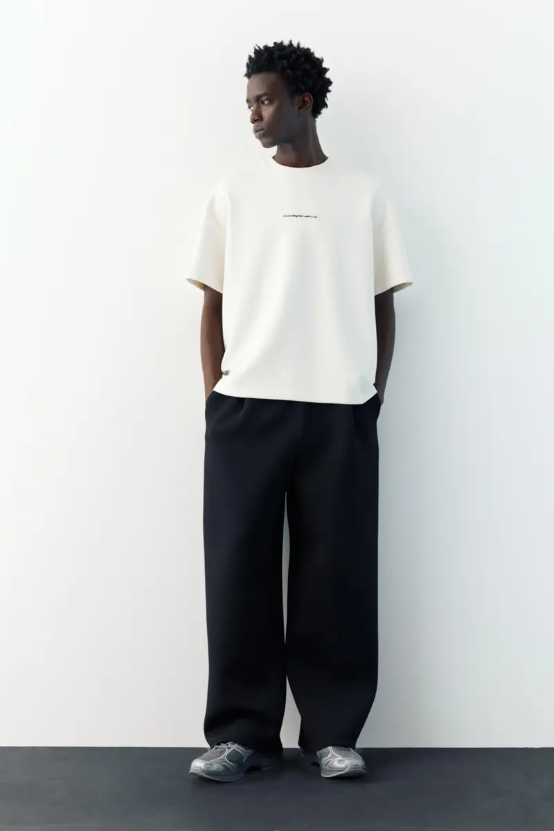 Felpa A Maniche Corte Con Testo Bianco