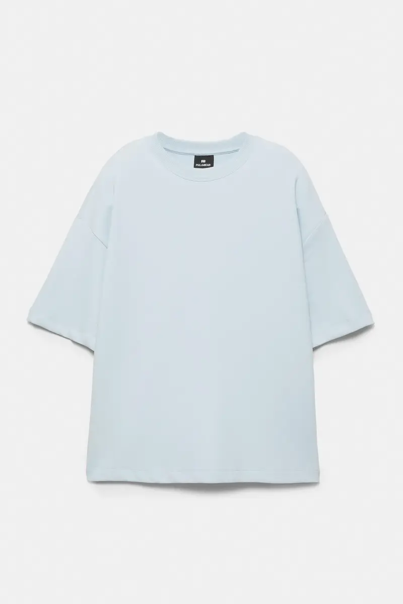 Felpa A Maniche Corte Interlock Celeste