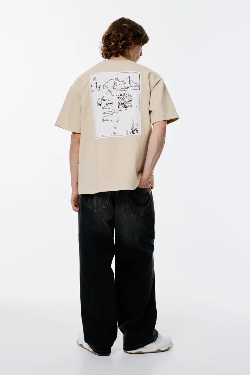 Felpa A Maniche Corte Interlock Grafica Sabbia miniatura 2