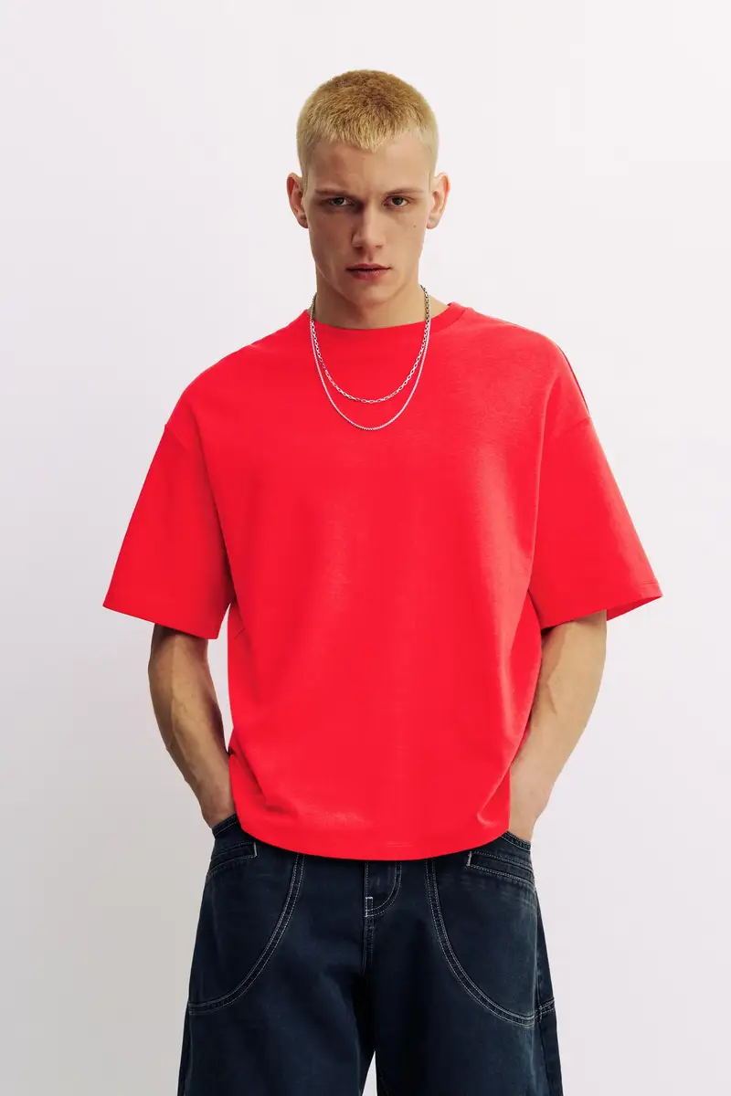 Felpa A Maniche Corte Interlock Rosso