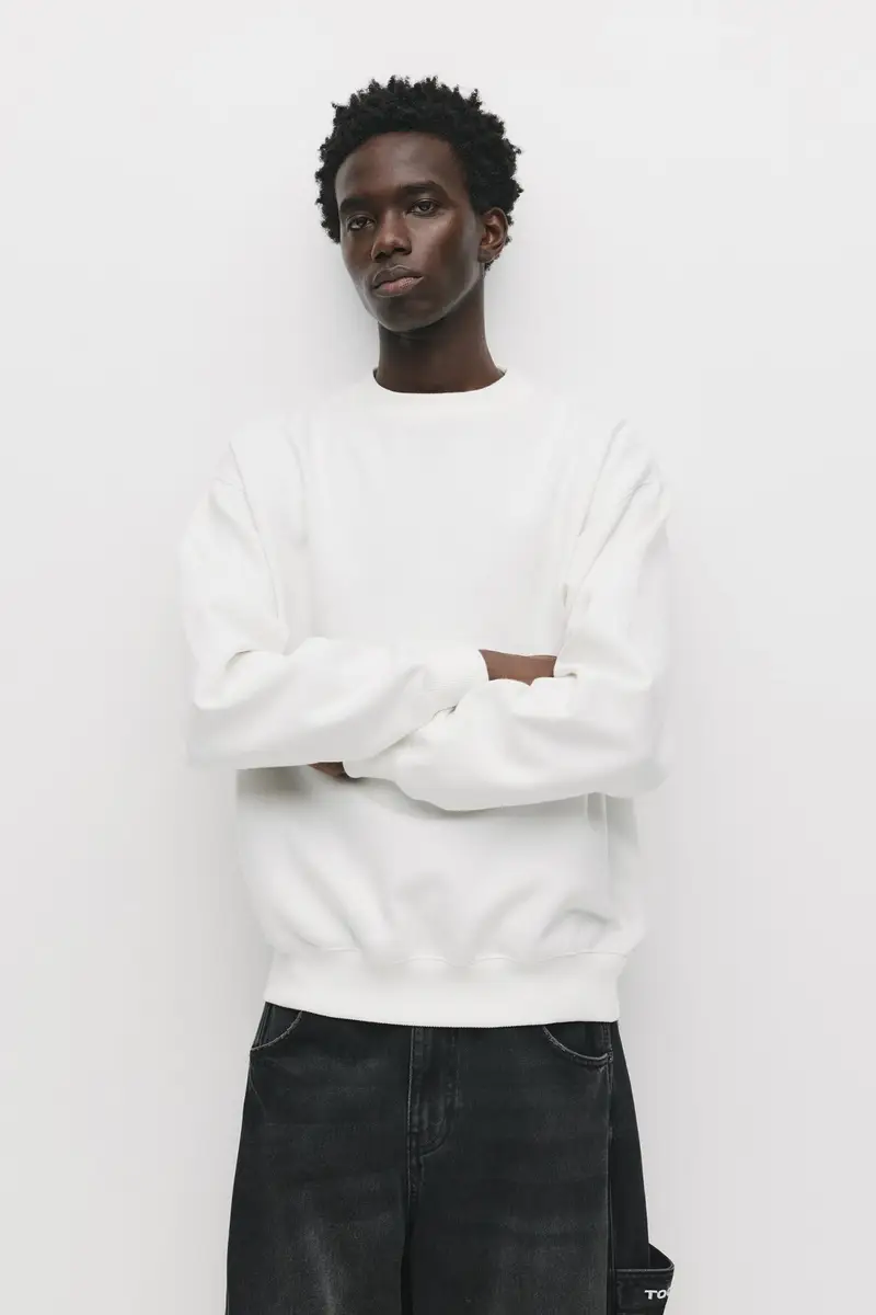 Felpa Basic Collo Rotondo Bianco rotto