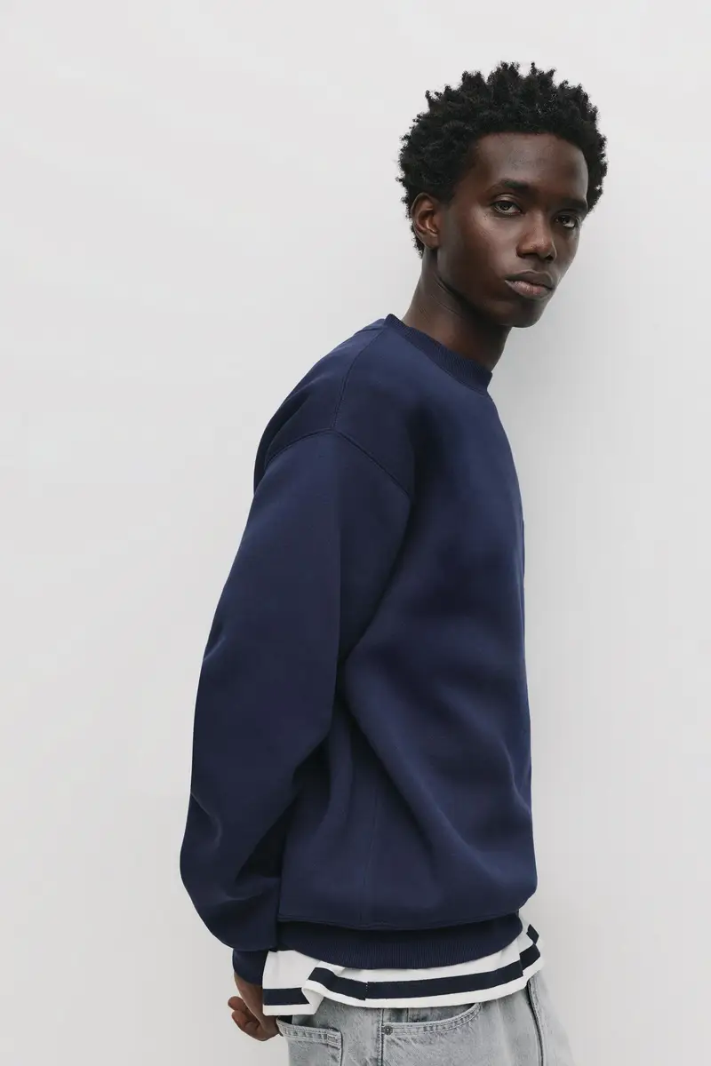 Felpa Basic Collo Rotondo Blu marino miniatura 3