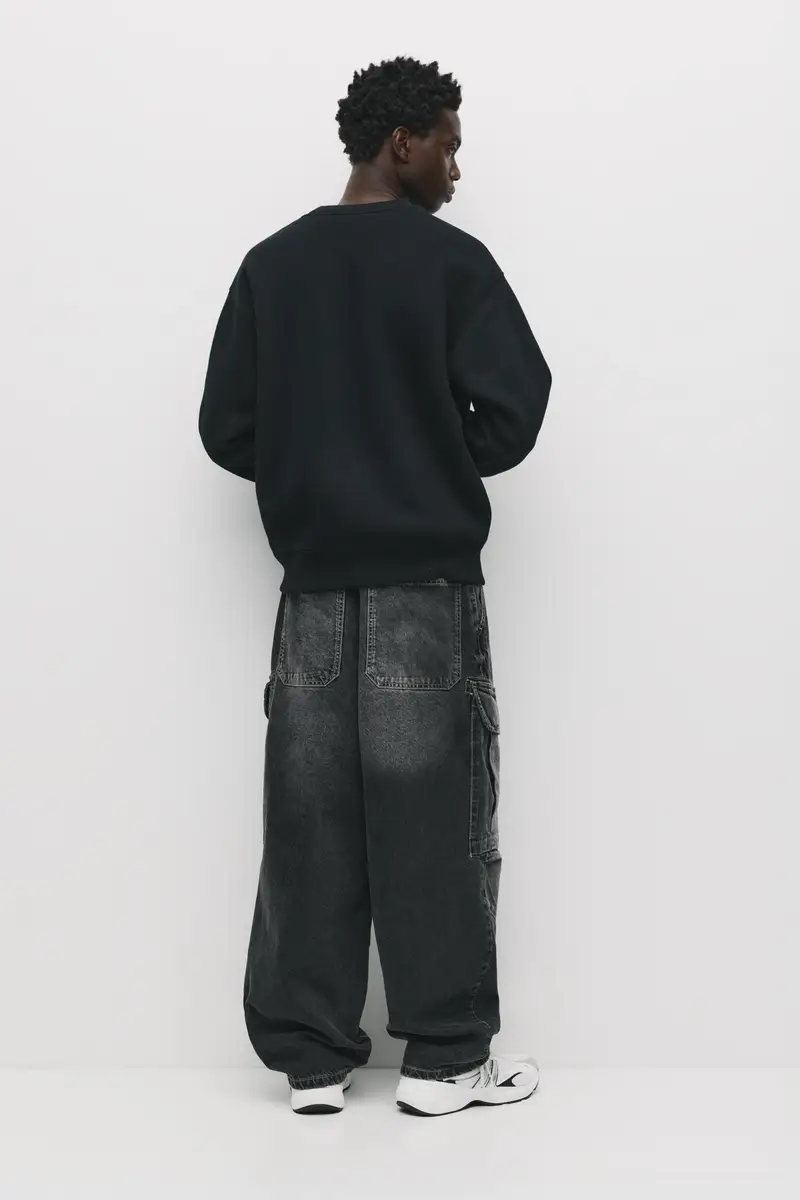 Felpa Basic Collo Rotondo Nero miniatura 2