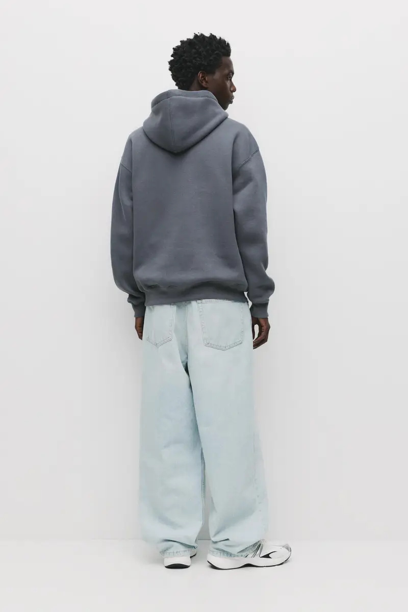 Felpa Basic Con Cappuccio Azzurro grigio miniatura 2