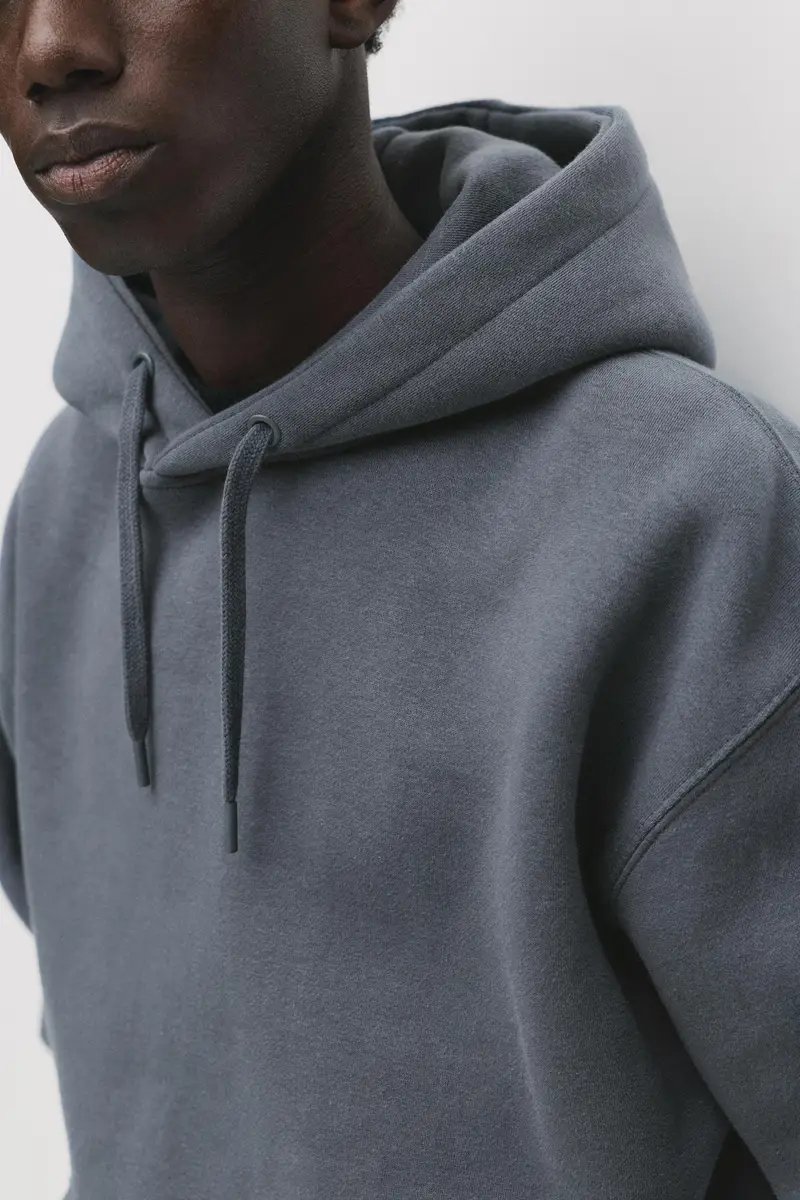 Felpa Basic Con Cappuccio Azzurro grigio miniatura 3