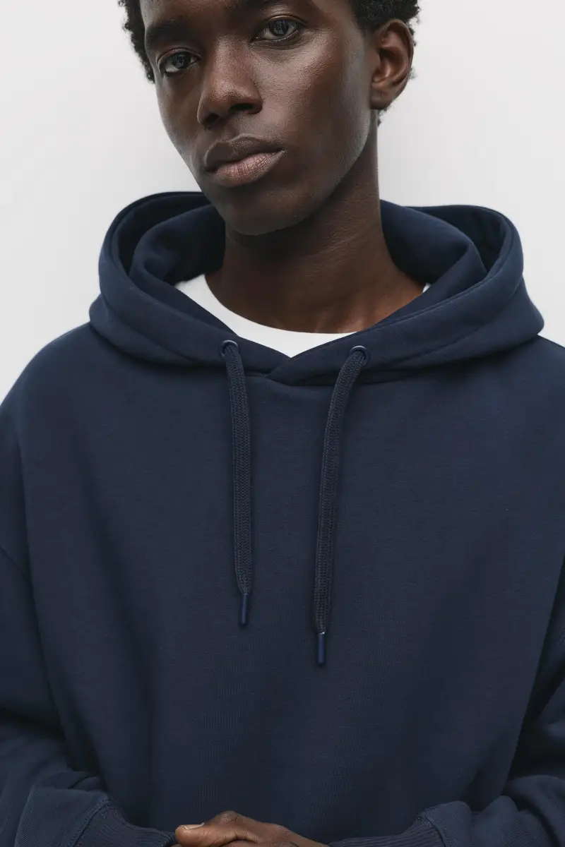 Felpa Basic Con Cappuccio Blu marino miniatura 3