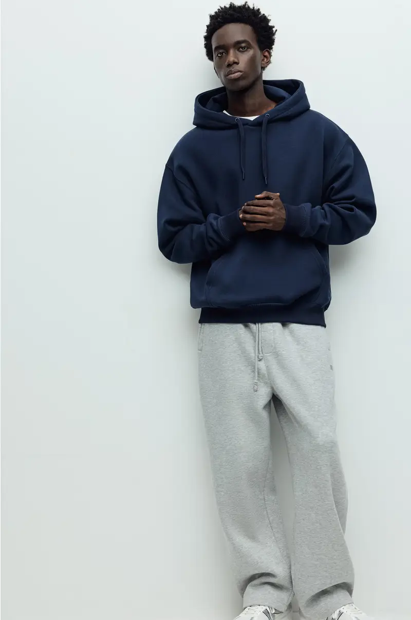 Felpa Basic Con Cappuccio Blu marino