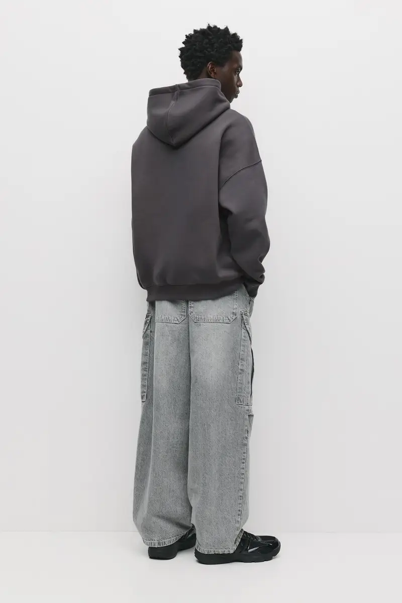 Felpa Basic Con Cappuccio Grigio antracite miniatura 2