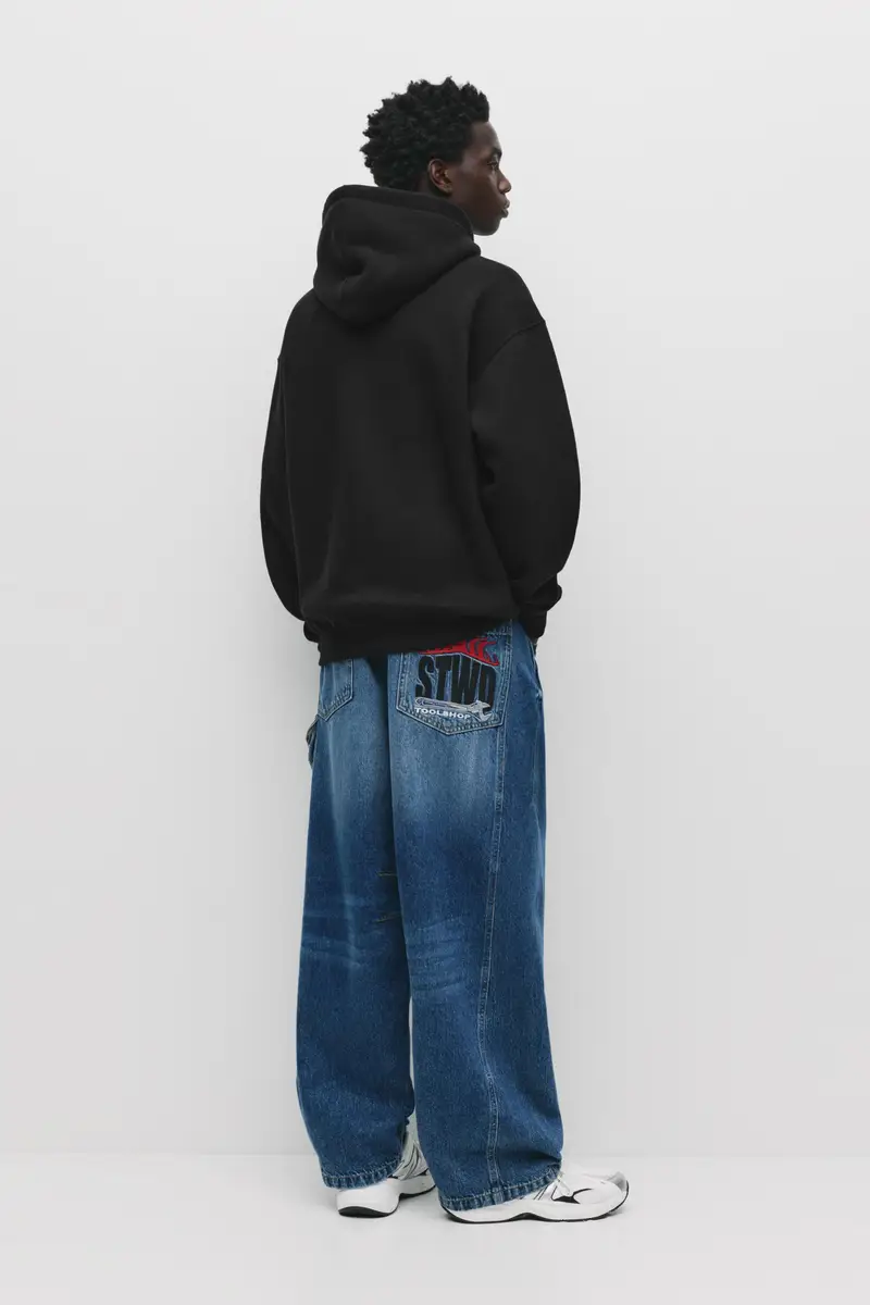 Felpa Basic Con Cappuccio Nero miniatura 2