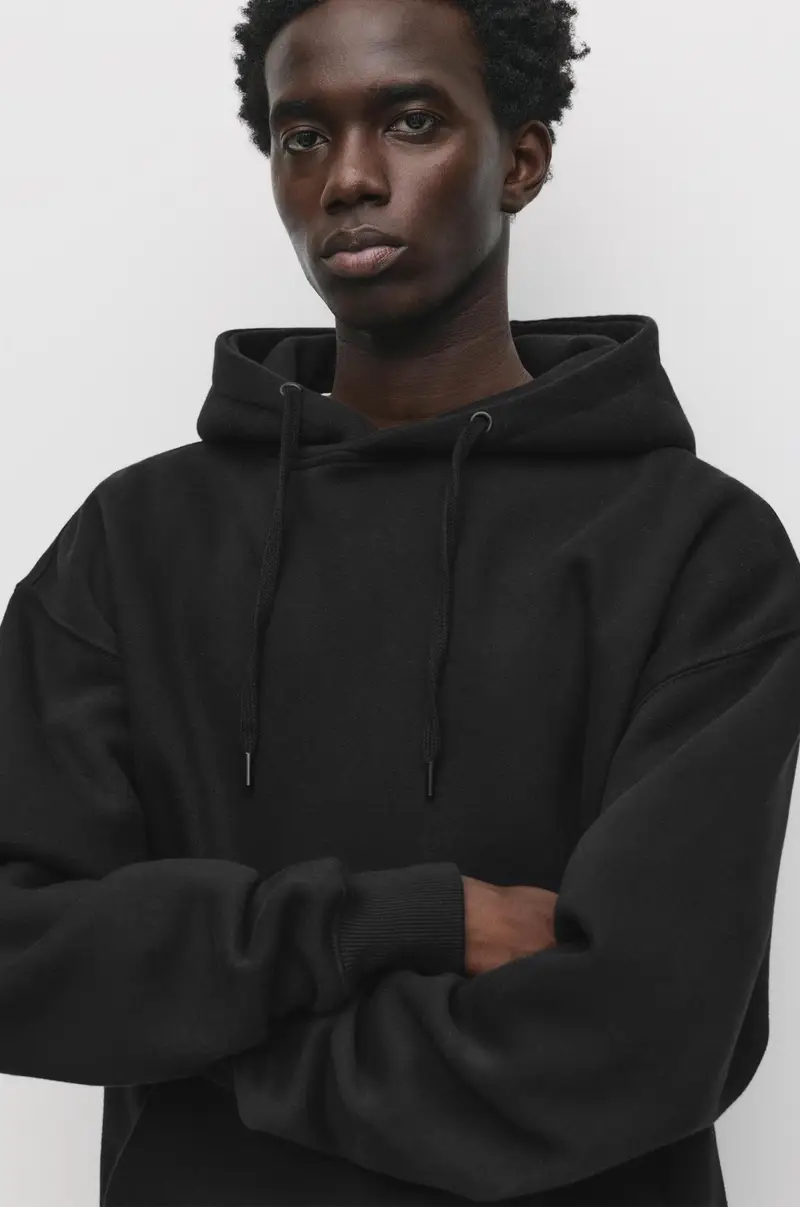 Felpa Basic Con Cappuccio Nero