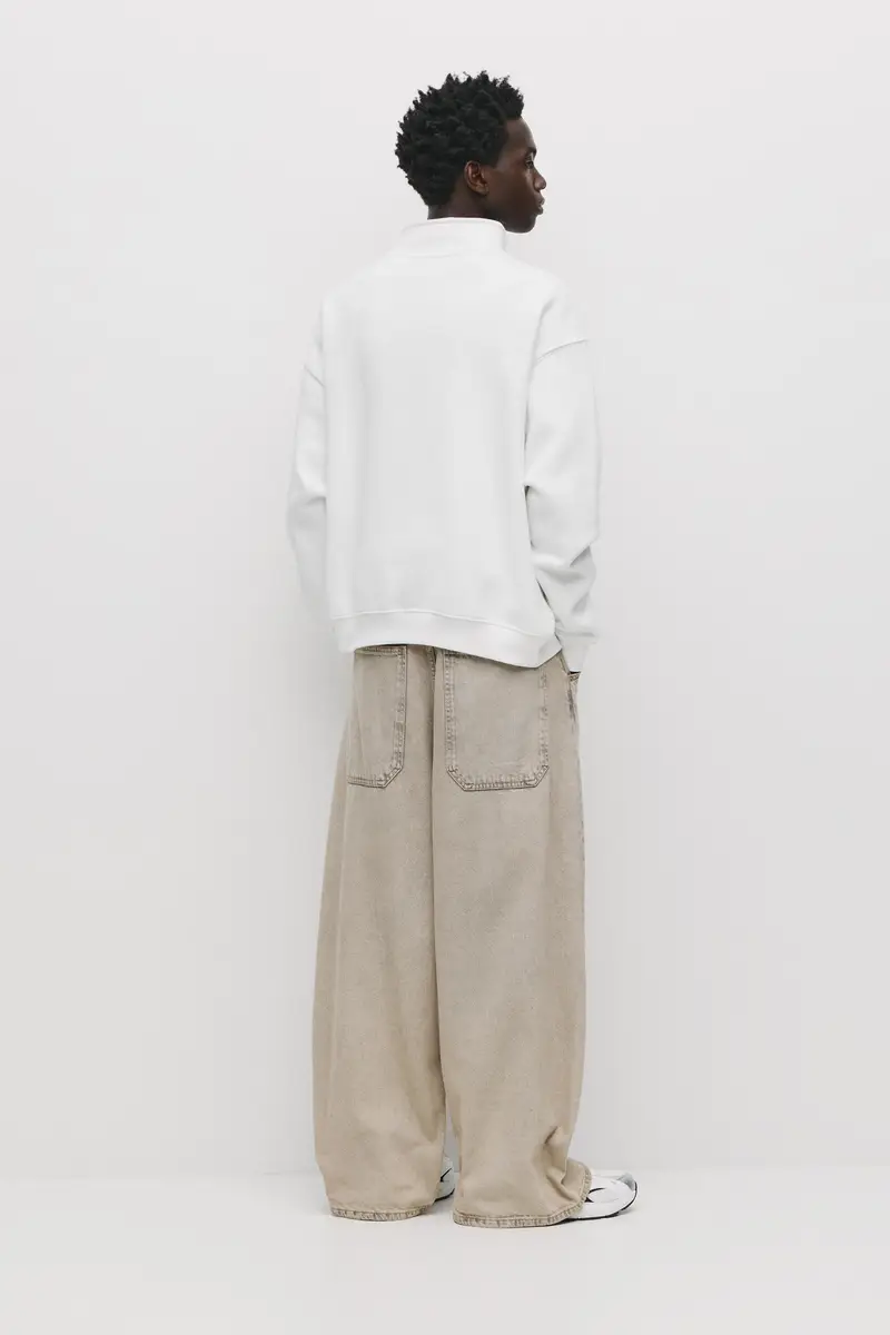 Felpa Basic Con Collo A Cerniera Bianco rotto miniatura 2