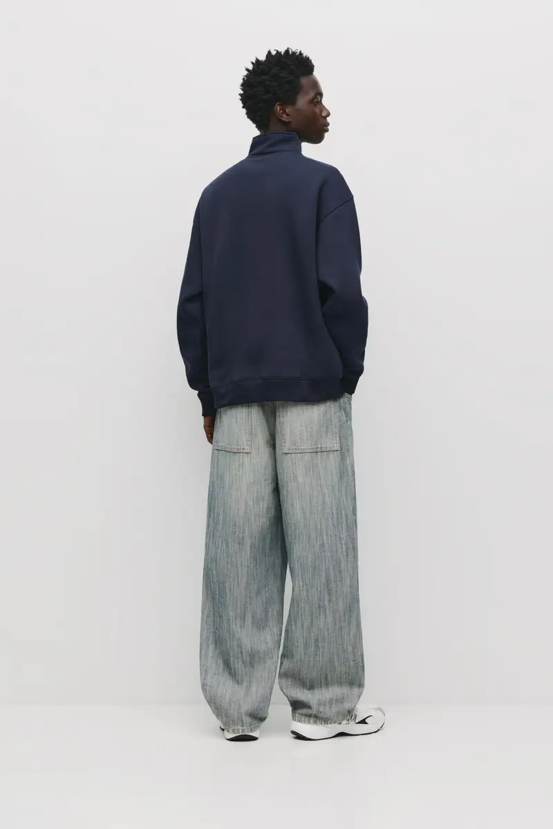 Felpa Basic Con Collo A Cerniera Blu marino miniatura 2