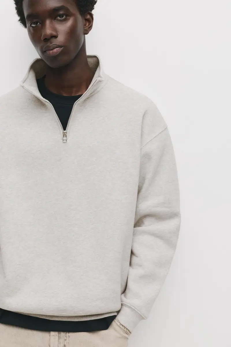 Felpa Basic Con Collo A Cerniera Grigio vigoré miniatura 3