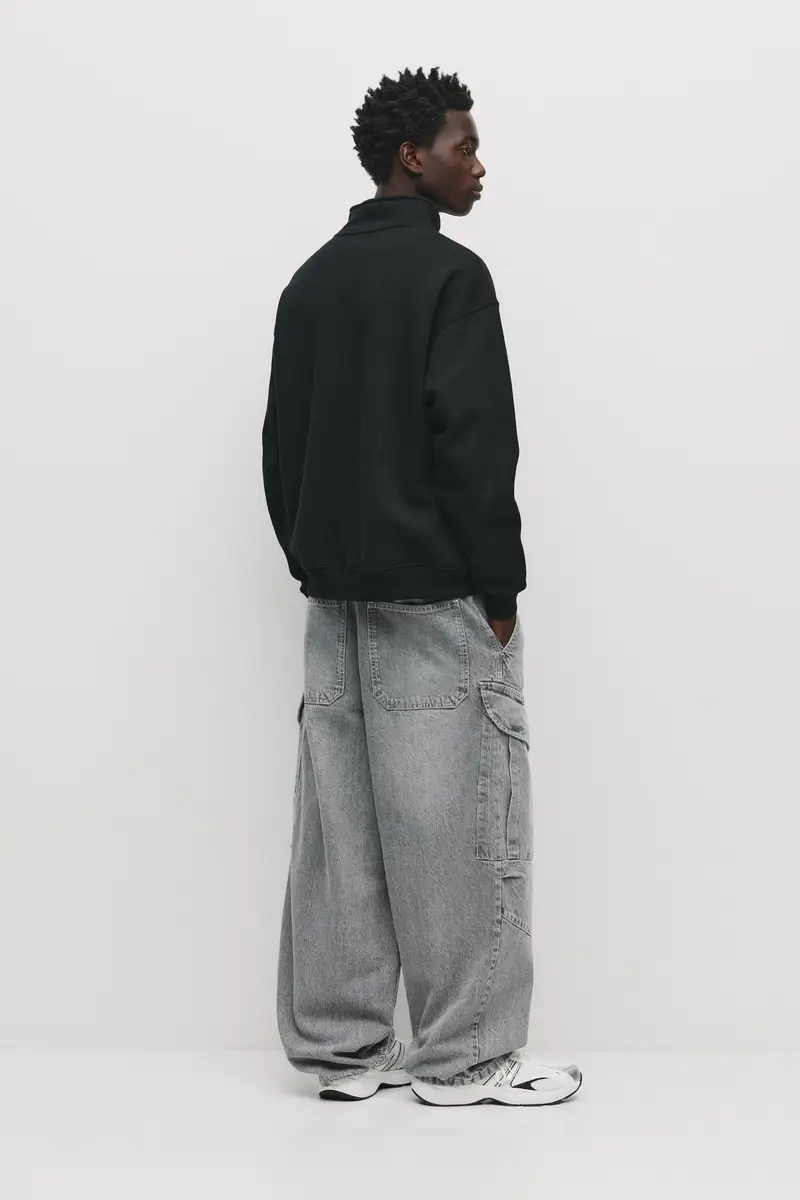 Felpa Basic Con Collo A Cerniera Nero miniatura 2