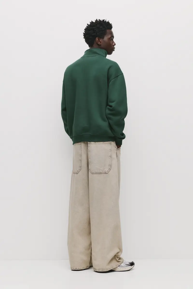 Felpa Basic Con Collo A Cerniera Verde bottiglia miniatura 2