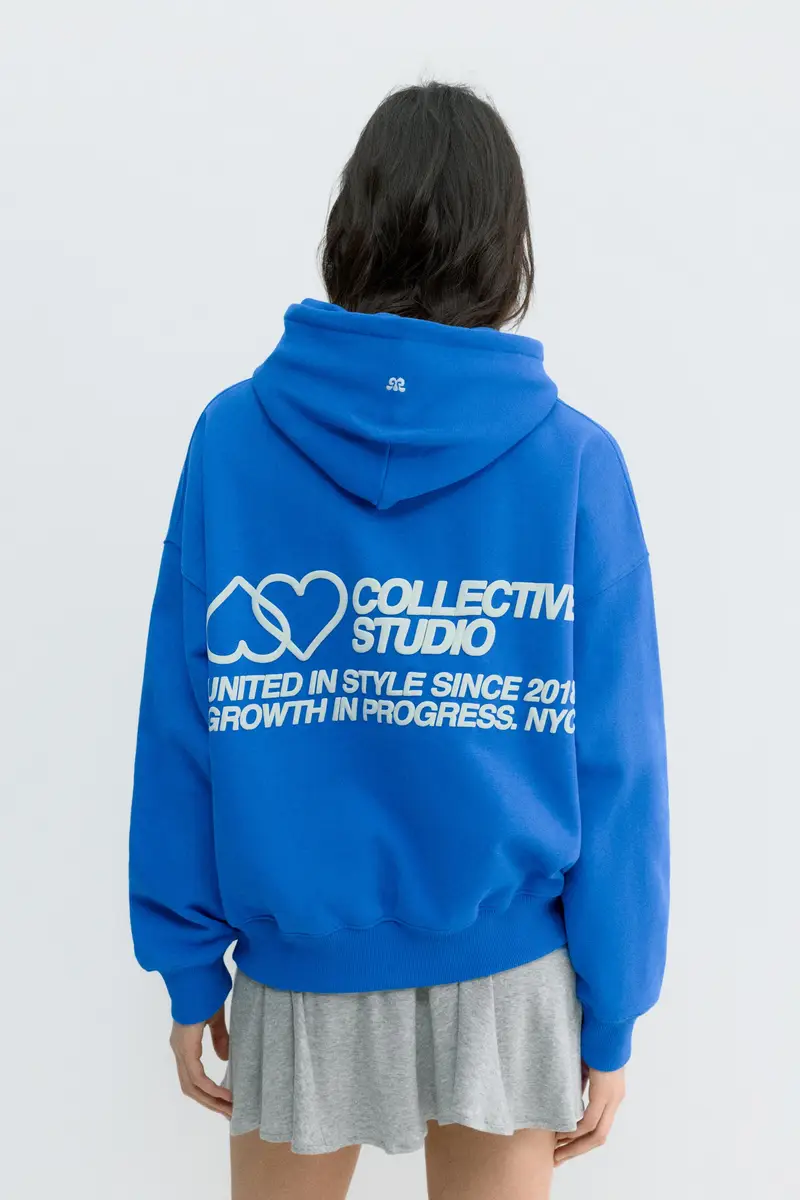 Felpa Blu Con Cappuccio E Cuori Azzurro forte miniatura 2