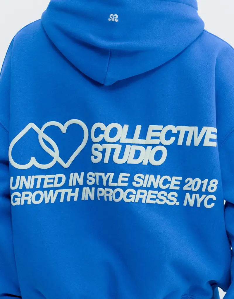 Felpa Blu Con Cappuccio E Cuori Azzurro forte miniatura 3