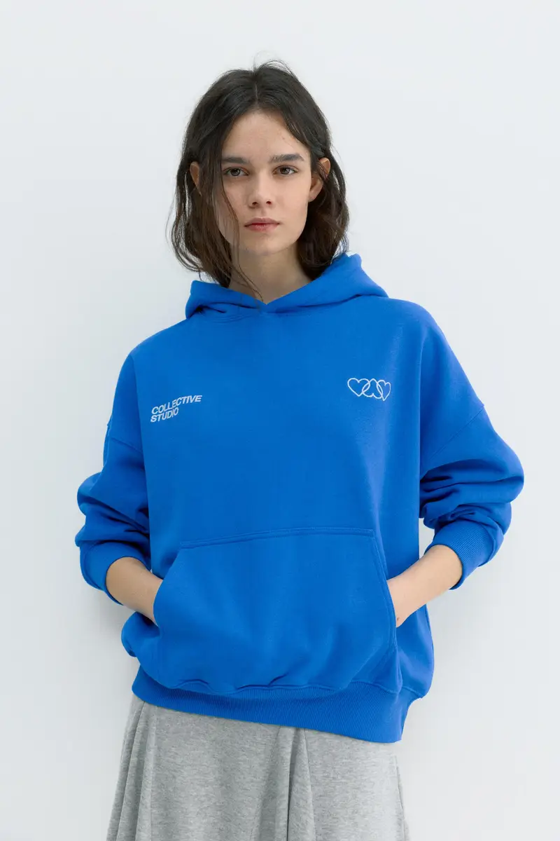 Felpa Blu Con Cappuccio E Cuori Azzurro forte