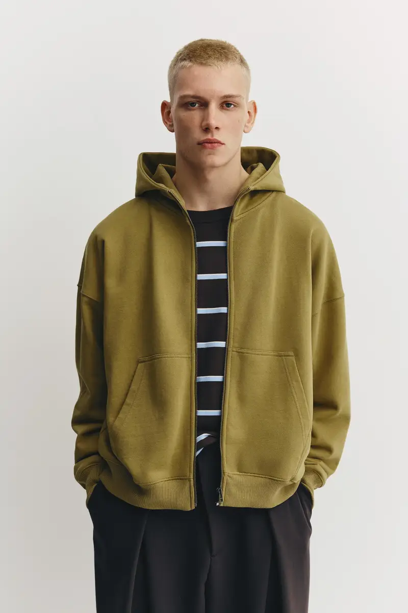 Felpa Boxy Con Cappuccio E Cerniera Cedro