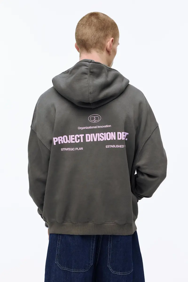 Felpa Boxy Con Cappuccio E Cerniera Grigio miniatura 2