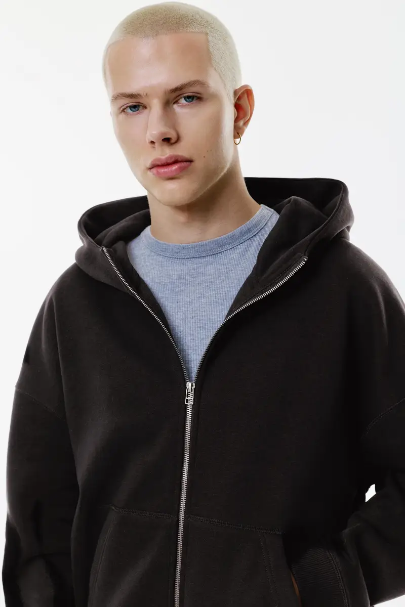 Felpa Boxy Con Zip Nero miniatura 3